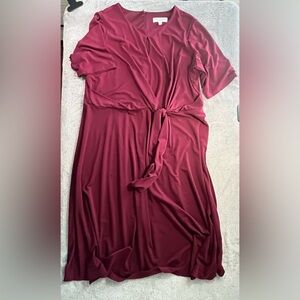 Tie-Front Midi Dress in Deep Berry